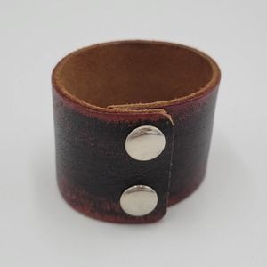 Wide Block Leather Cuff Bracelet